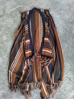 Signature Studio Striped Knit Cardigan in Navy, Brown & Orange